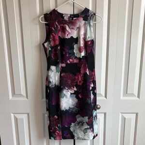 Calvin Klein Black and Purple Floral Asymmetrical Dress